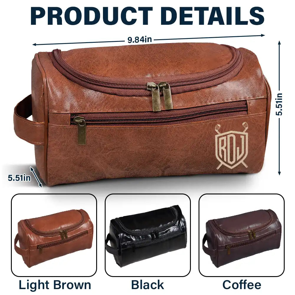 Gift For Yourself, Gift For Husband, Gift For Boyfriend, Gift For Men, Gift For Grandpa, Gift For Father, Love - Shield Monogram 2 And 3 Letters - Personalized Leather Toiletry Bag