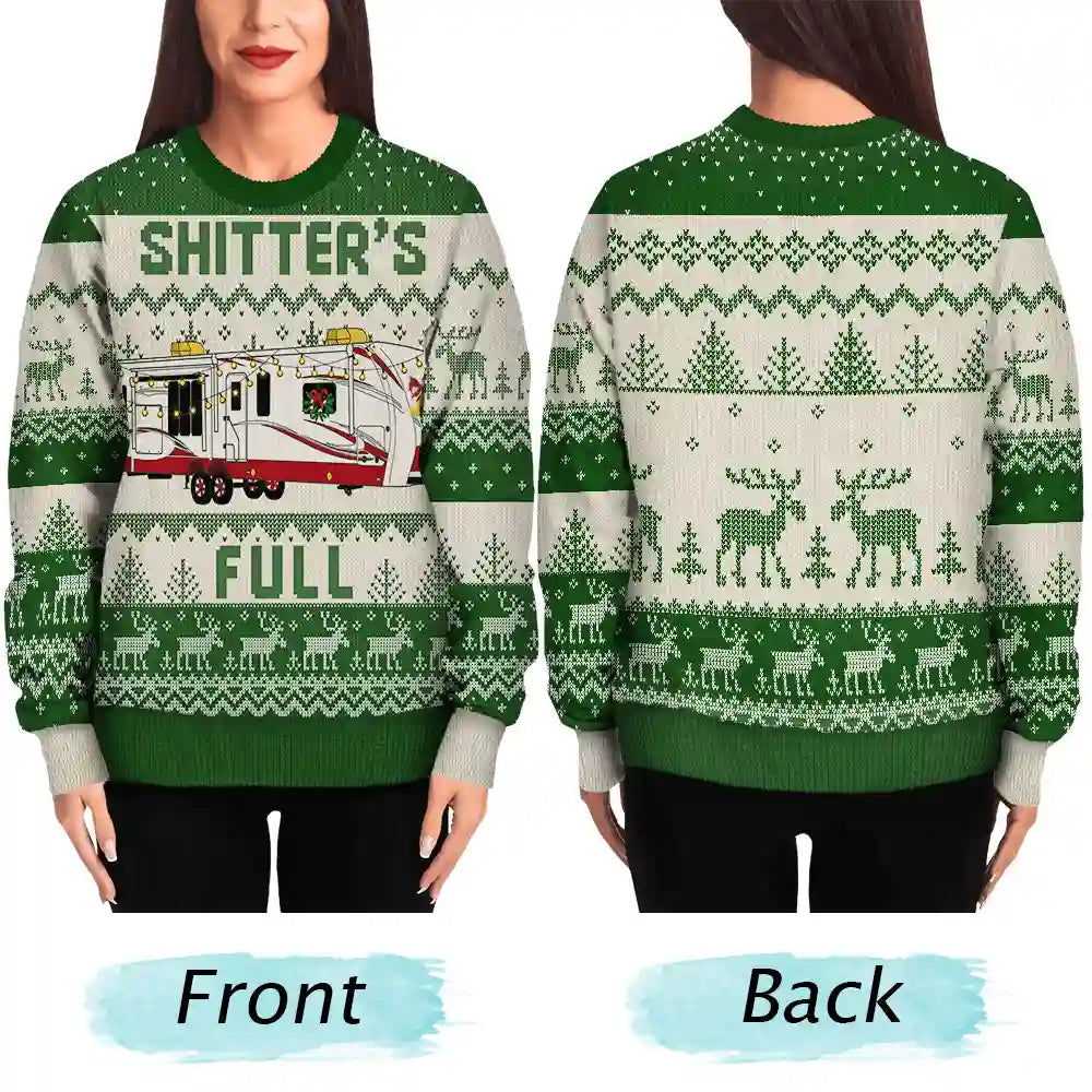 Camping,Campsite,Funny,Christmas - Shitter's Full Camping Lover - Personalized Unisex Ugly Sweater