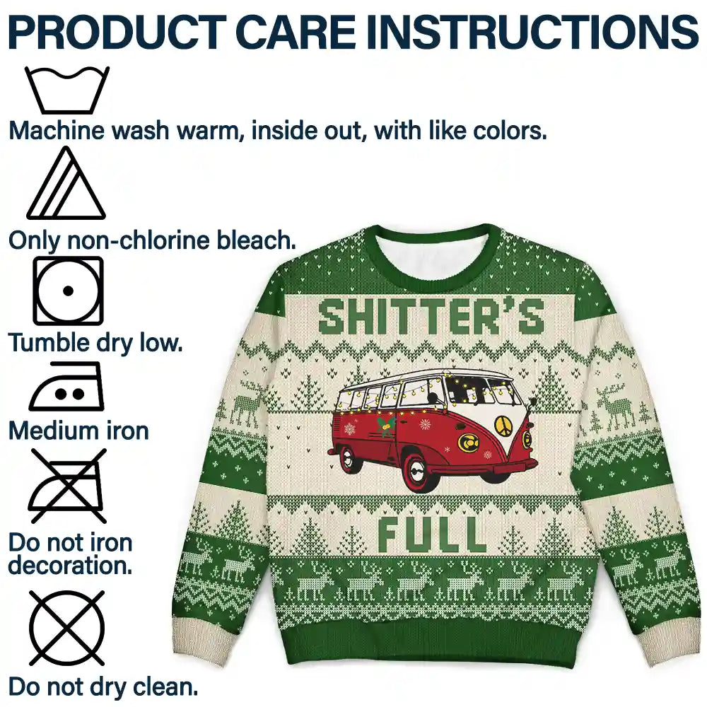 Camping,Campsite,Funny,Christmas - Shitter's Full Camping Lover - Personalized Unisex Ugly Sweater