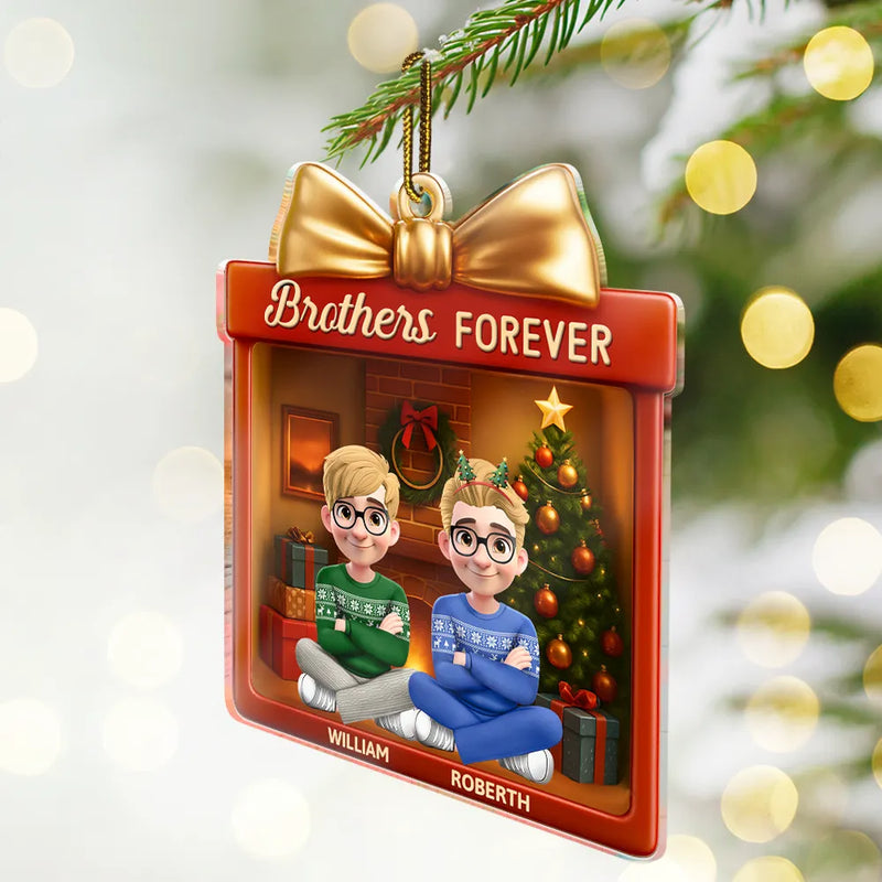 Gift For Sibling,Gift For Sisters,Gift For Brothers,Cousin,Christmas,Happy,Family - Siblings Forever Gift Box - Personalized Custom Shaped Acrylic Ornament