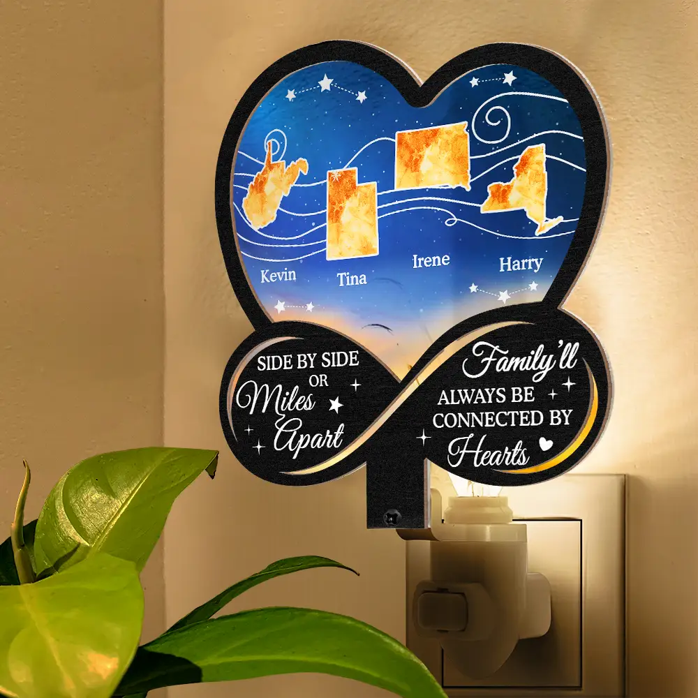 Family,Gift For Sisters,Gift For Sibling,Gift For Bestie,Love,Long Distance - Side By Side Or Miles Apart - Personalized Plug-in Night Light