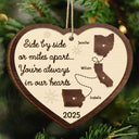 Christmas,Family,Parents,Gift For Grandparents,Long Distance,Gift For Sisters,Gift For Sibling,Gift For Brothers,Happy - Side By Side Or Miles Apart Long Distance - Personalized 2-Layered Wooden Ornament