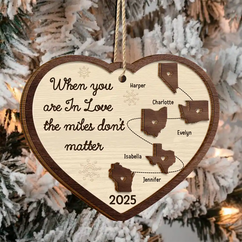 Christmas,Family,Parents,Gift For Grandparents,Long Distance,Gift For Sisters,Gift For Sibling,Gift For Brothers,Happy - Side By Side Or Miles Apart Long Distance - Personalized 2-Layered Wooden Ornament