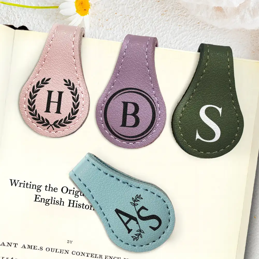 Simple Monogram Book Keepsake - Personalized Circle Leather Magnetic Bookmark