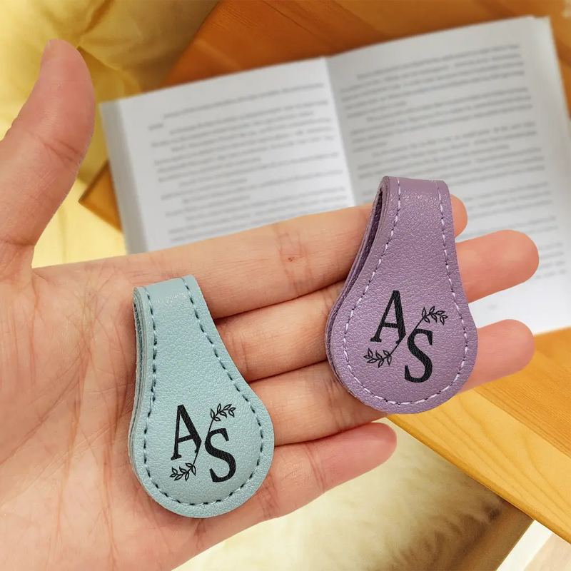 Reading,Gift For Yourself,Gift For Women,Happy - Simple Monogram Book Keepsake - Personalized Circle Leather Magnetic Bookmark