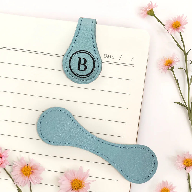 Reading,Gift For Yourself,Gift For Women,Happy - Simple Monogram Book Keepsake - Personalized Circle Leather Magnetic Bookmark