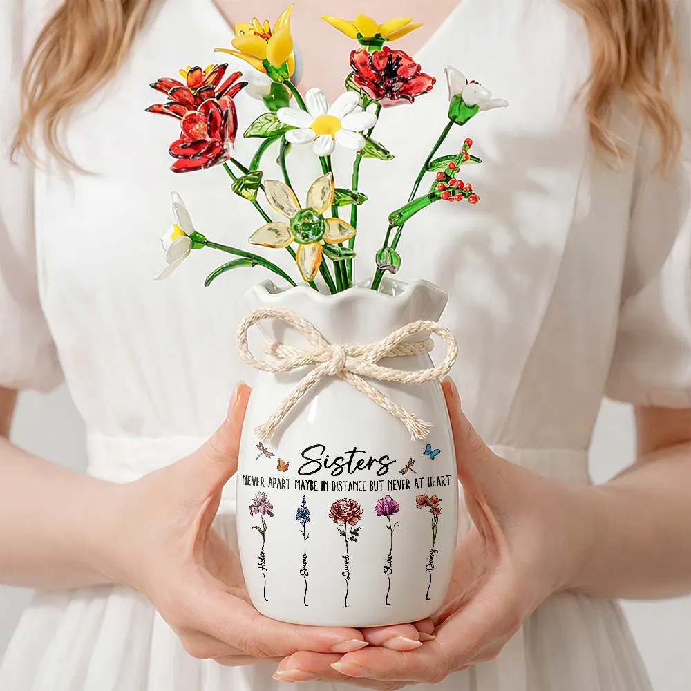 Gift For Sisters,Gift For Sibling,Happy - Sisters Are Different Flowers From The Same Garden - Personalized Glass Birth Month Flower