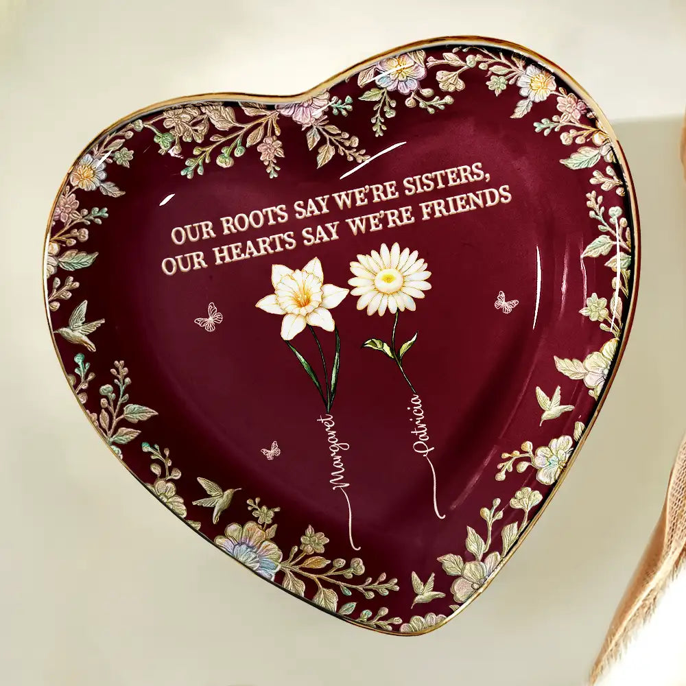 Gift For Sisters,Gift For Bestie,Custom Photo,Love - Sisters Are Different Flowers From The Same Garden Nacre Effect - Personalized Ring Dish