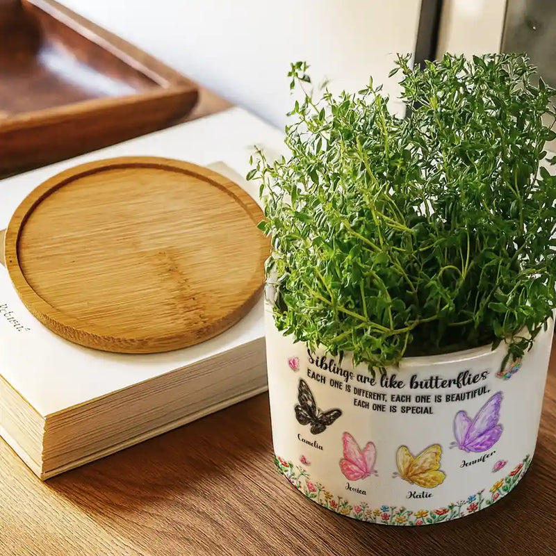 Gift For Cousin,Christmas,Gift For Sister,Gift For Sibling,Icon,Happy - Sisters Are Like Butterflies Crystal 3D Inflated Effect - Personalized Plant Pot