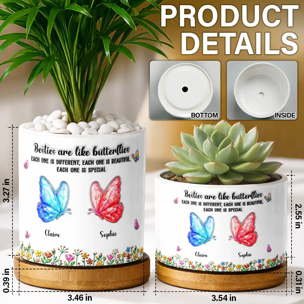 Gift For Cousin,Christmas,Gift For Sister,Gift For Sibling,Icon,Happy - Sisters Are Like Butterflies Crystal 3D Inflated Effect - Personalized Plant Pot