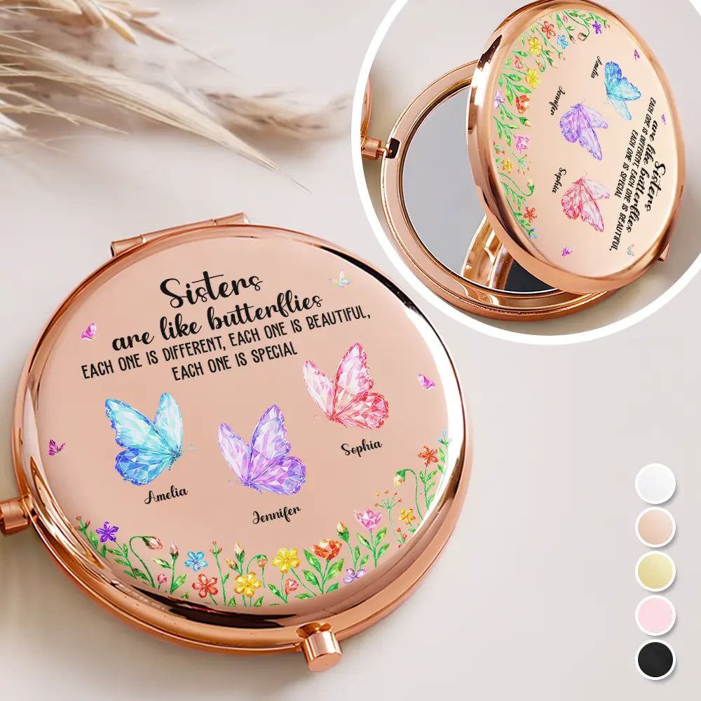 Sisters Are Like Butterflies Crystal Effect - Personalized Compact Mirror
