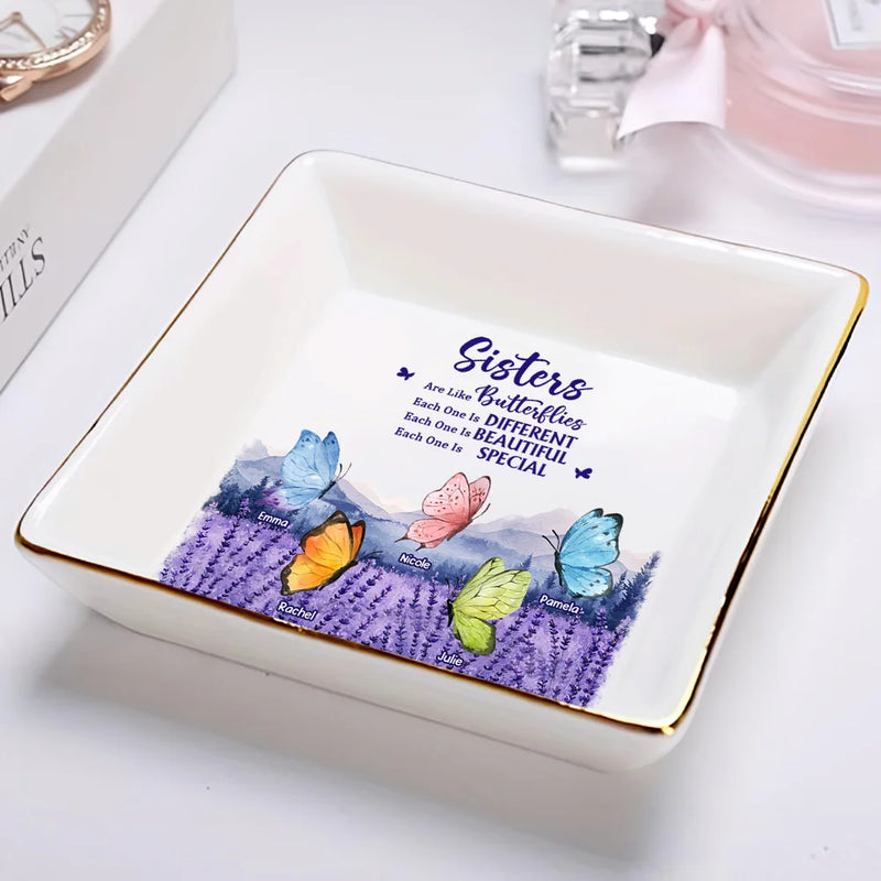 Gift For Sisters,Gift For Women,Happy,Top Market,Gift For Bestie - Sisters Besties Are Like Butterflies Watercolor - Personalized Ring Dish