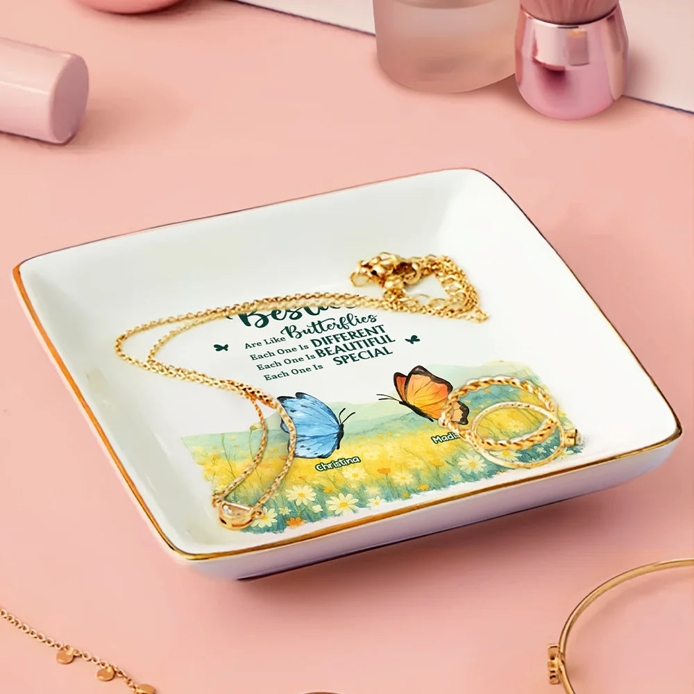 Gift For Sisters,Gift For Women,Happy,Top Market,Gift For Bestie - Sisters Besties Are Like Butterflies Watercolor - Personalized Ring Dish