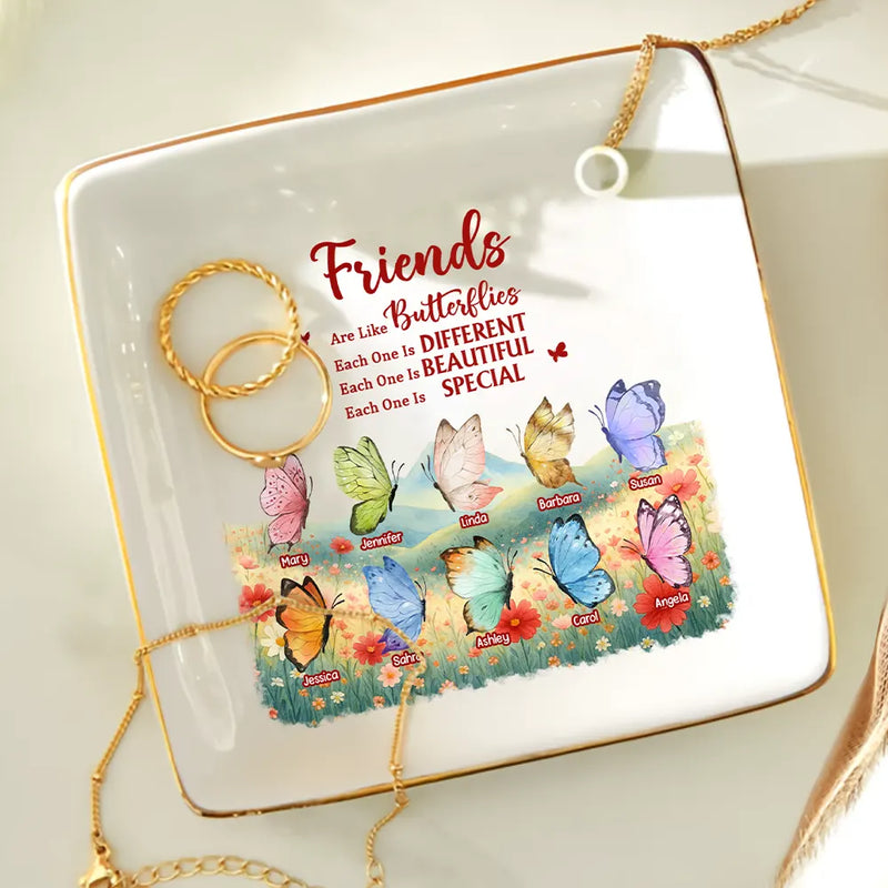 Gift For Sisters,Gift For Women,Happy,Top Market,Gift For Bestie - Sisters Besties Are Like Butterflies Watercolor - Personalized Ring Dish