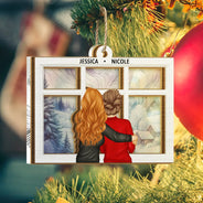 Gift For Yourself,Gift For Women,Gift For Sisters,Gift For Bestie,Christmas,Love - Sisters Besties By The Window - Personalized Suncatcher Ornament