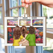 Gift For Yourself,Gift For Women,Gift For Sisters,Gift For Bestie,Christmas,Love - Sisters Besties By The Window - Personalized Suncatcher Ornament