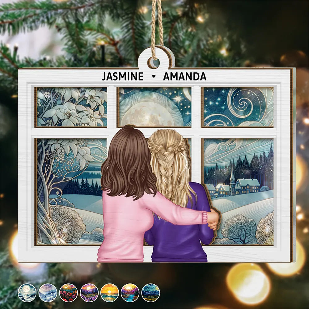 Sisters Besties By The Window - Personalized Suncatcher Ornament