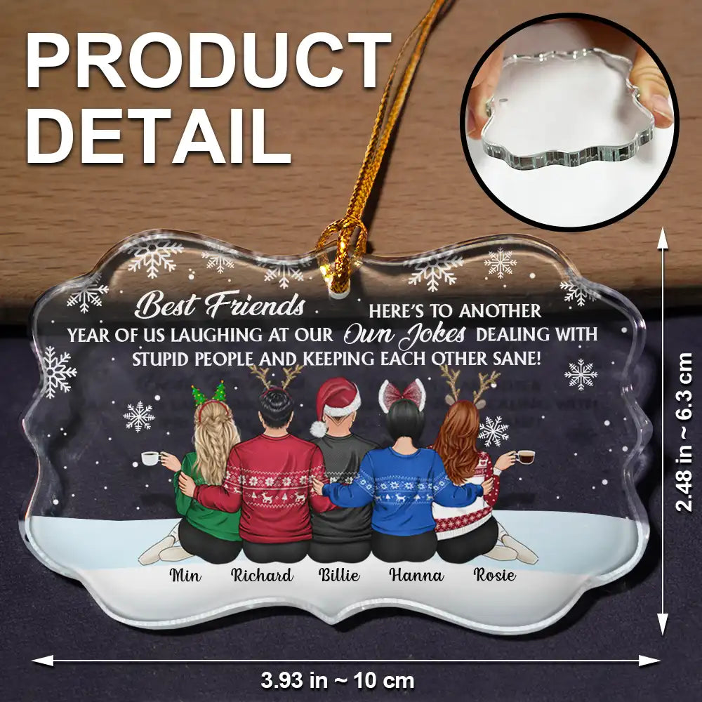 Gift For Bestie,Old Best friends,Gift For Sisters,Happy,Christma - Sitting Besties Here's To Another Year Of Us - Personalized Medallion Glass Ornament