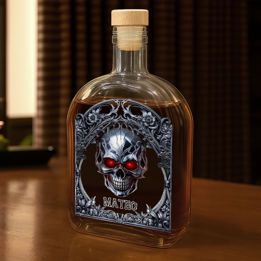Gift For Yourself,Gift For Men,Dad's Hobby,Happy - Skeleton Gothic Favorite Spirit Is Whiskey - Personalized Whiskey Bottle