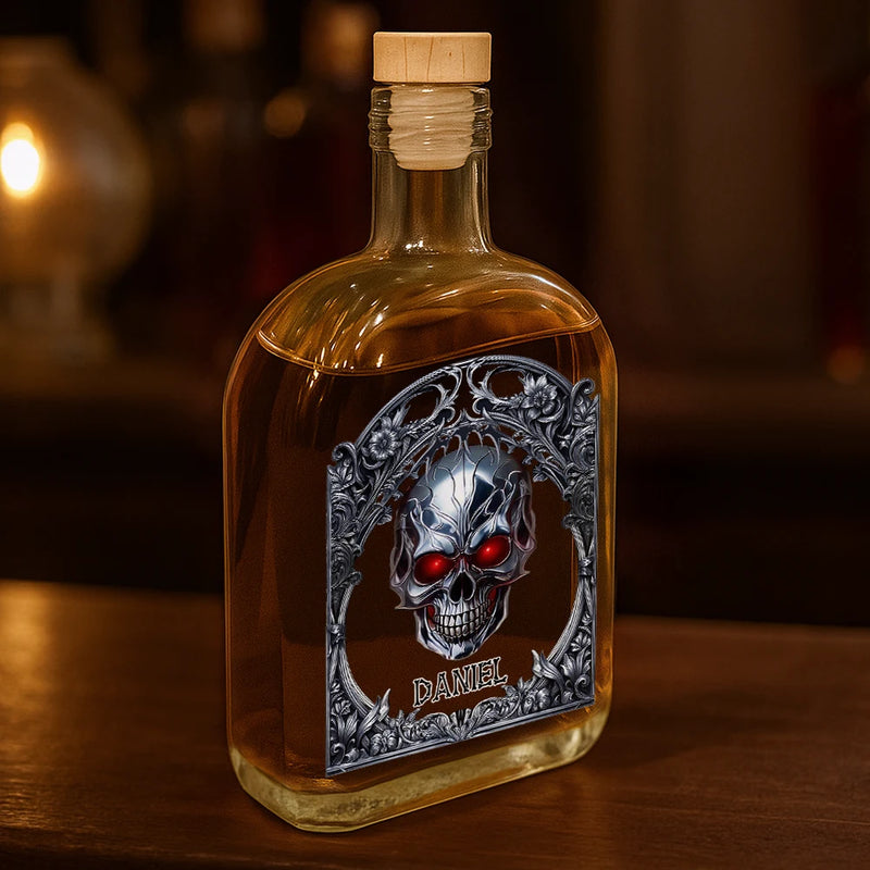Gift For Yourself,Gift For Men,Dad's Hobby,Happy - Skeleton Gothic Favorite Spirit Is Whiskey - Personalized Whiskey Bottle