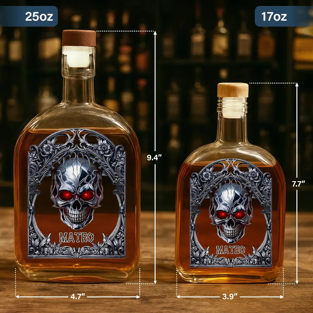 Gift For Yourself,Gift For Men,Dad's Hobby,Happy - Skeleton Gothic Favorite Spirit Is Whiskey - Personalized Whiskey Bottle