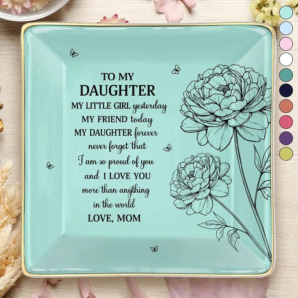 Sketch Birth Flower My Daughter Granddaughter Forever - Personalized Ring Dish