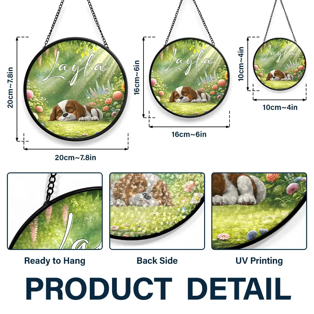 Dog Lovers,Dog Mom,Dog Dad,Happy - Sleeping Dog In The Garden - Personalized Stained Glass Window Hanging Suncatcher