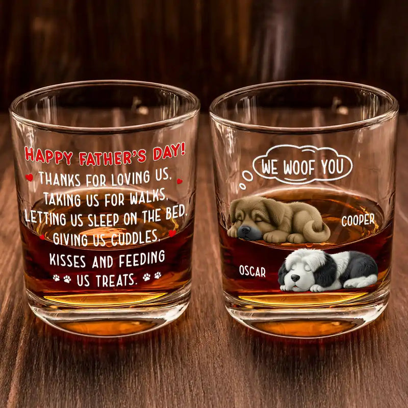 Pet Lovers, Pet Dad, Dog Lovers, Dog Dad, Happy, Gift For Father - Sleeping Dog Thanks For Loving Me - Personalized Whiskey Glass