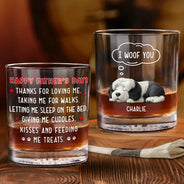 Pet Lovers, Pet Dad, Dog Lovers, Dog Dad, Happy, Gift For Father - Sleeping Dog Thanks For Loving Me - Personalized Whiskey Glass