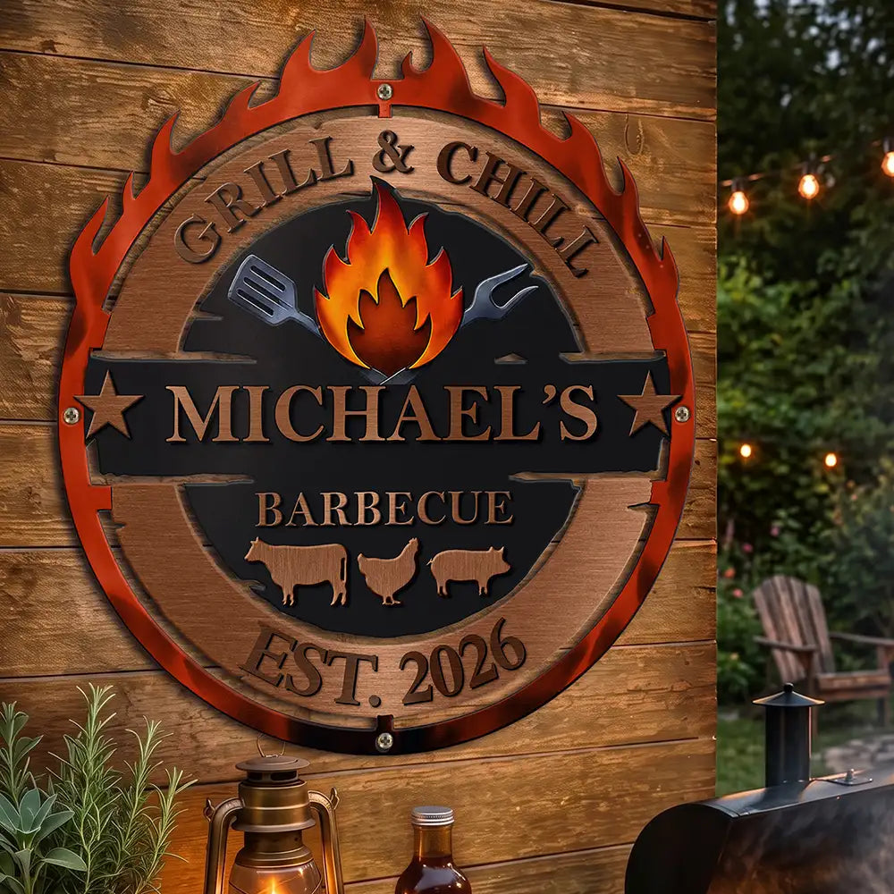 Smoke House And Grill Barbecue - Personalized Custom Shaped Metal Sign