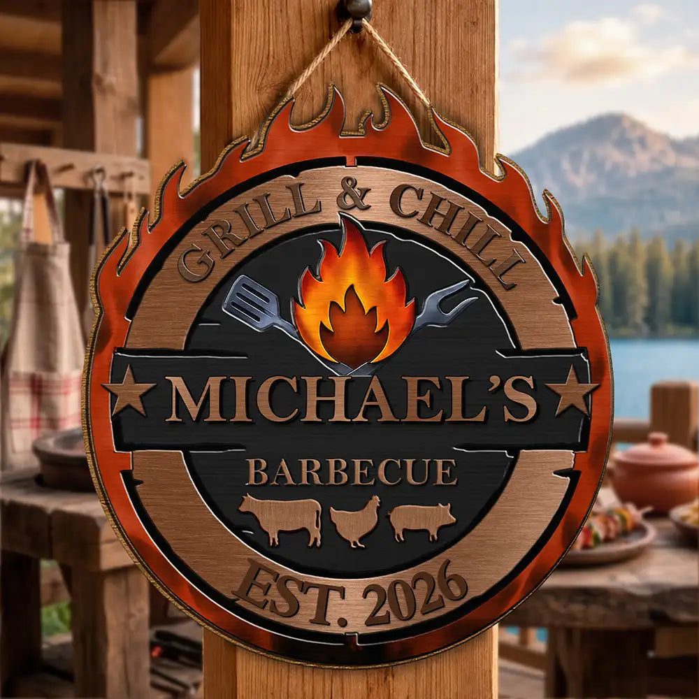 Smoke House And Grill Barbecue - Personalized Custom Shaped Wood Sign