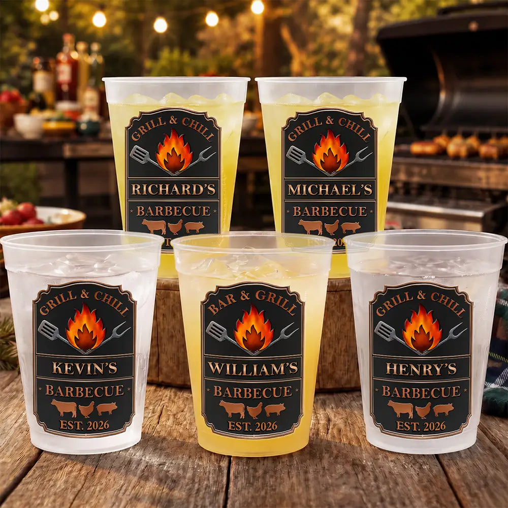 Gift For Yourself,Grilling,Custom Text,Happy - Smoke House And Grill Barbecue - Personalized Frosted Cups