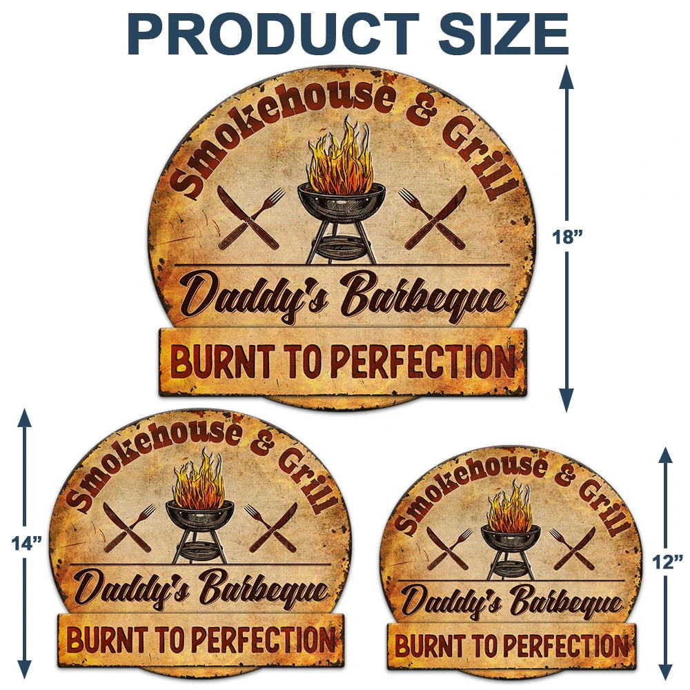 Gift For Father, Grilling, Happy - Smokehouse & Grill Dad's Barbeque - Personalized Custom Shaped Metal Sign