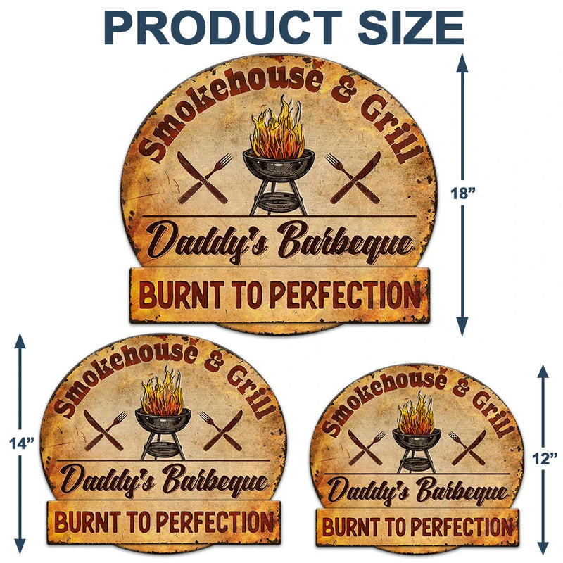 Gift For Father, Grilling, Happy - Smokehouse & Grill Dad's Barbeque - Personalized Custom Shaped Metal Sign