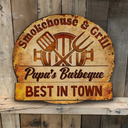 Gift For Father, Grilling, Happy - Smokehouse & Grill Dad's Barbeque - Personalized Custom Shaped Metal Sign