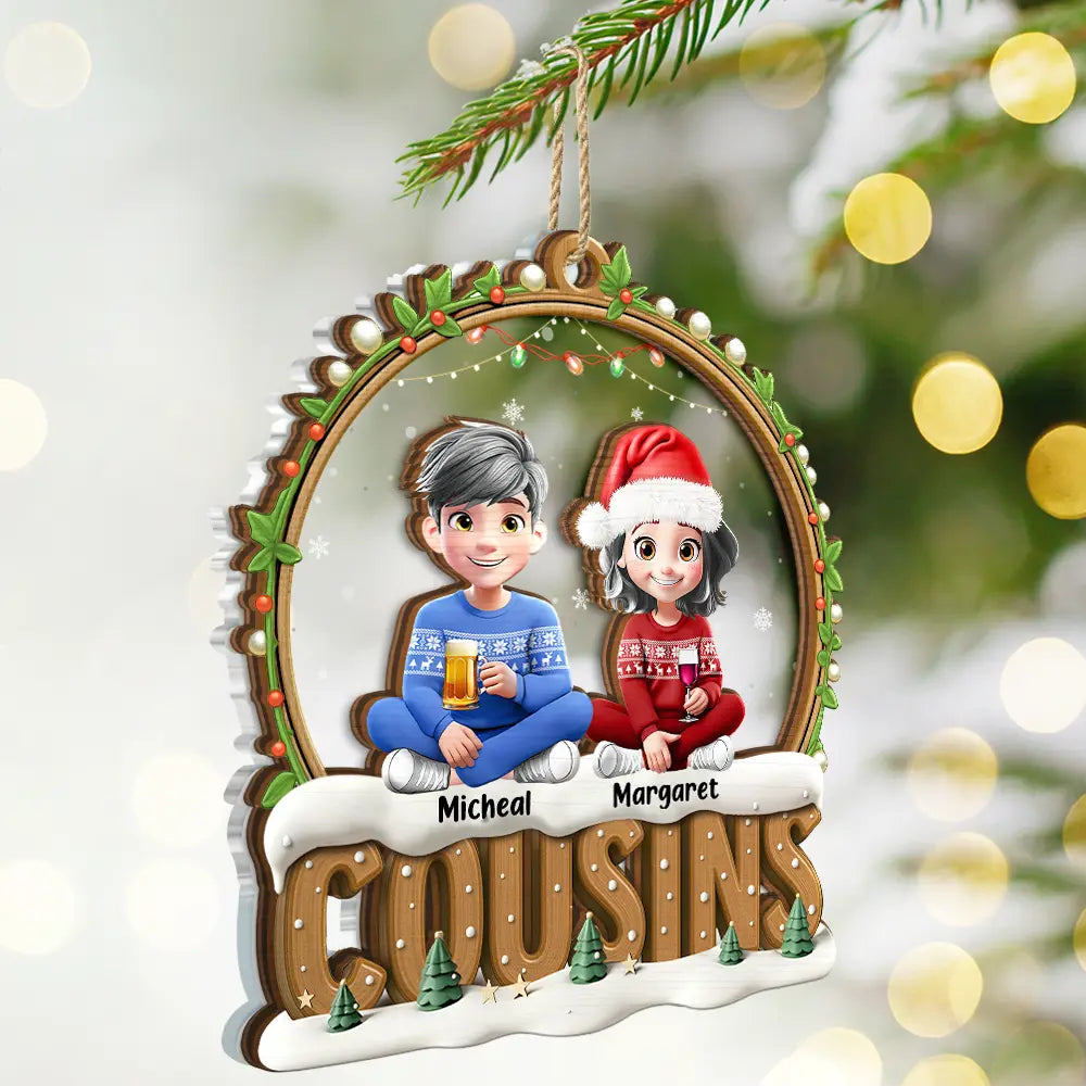 Gift For Bestie,Christmas,Happy,Gift For Sisters,Gift For Brothers,Gift For Sibling,Cousin - Snowball Besties Friends Siblings Forever - Personalized 2-Layered Mix Ornament