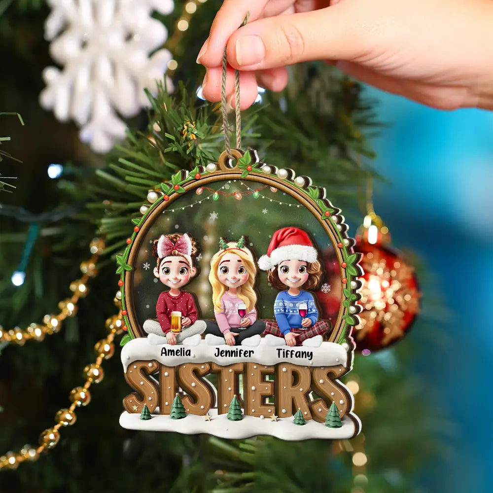 Gift For Bestie,Christmas,Happy,Gift For Sisters,Gift For Brothers,Gift For Sibling,Cousin - Snowball Besties Friends Siblings Forever - Personalized 2-Layered Mix Ornament
