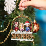 Gift For Bestie,Christmas,Happy,Gift For Sisters,Gift For Brothers,Gift For Sibling,Cousin - Snowball Besties Friends Siblings Forever - Personalized 2-Layered Mix Ornament