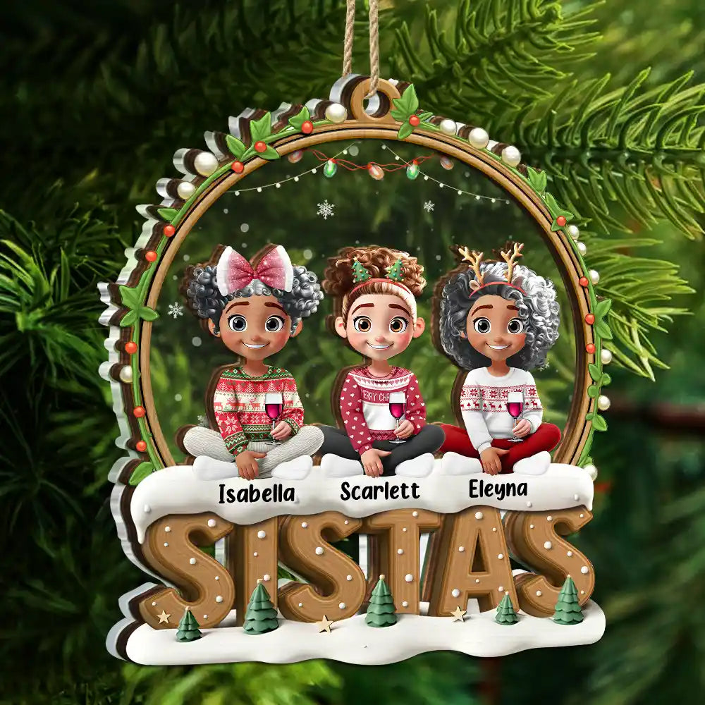 Gift For Bestie,Christmas,Happy,Gift For Sisters,Gift For Brothers,Gift For Sibling,Cousin - Snowball Besties Friends Siblings Forever - Personalized 2-Layered Mix Ornament