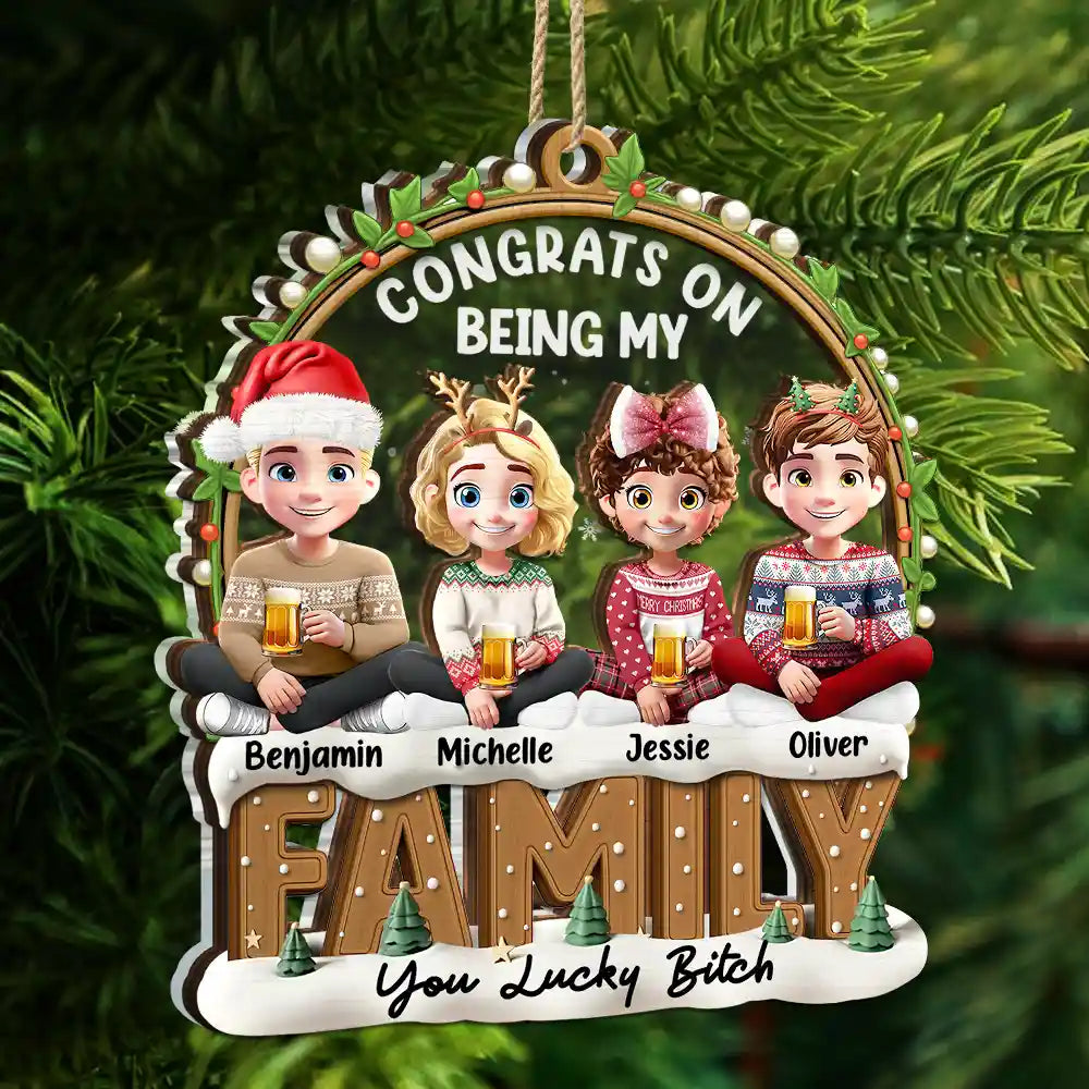 Gift For Bestie,Christmas,Happy,Gift For Sisters,Gift For Brothers,Gift For Sibling,Cousin - Snowball Congrats On Being My Besties Friends Siblings - Personalized 2-Layered Mix Ornament