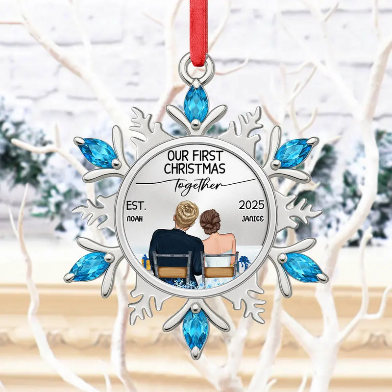 Gift For Couples,Gift For Husband,Gift For Wife,Christmas,Wedding,Love - Snowflake First Christmas Couple - Personalized Metal Ornament
