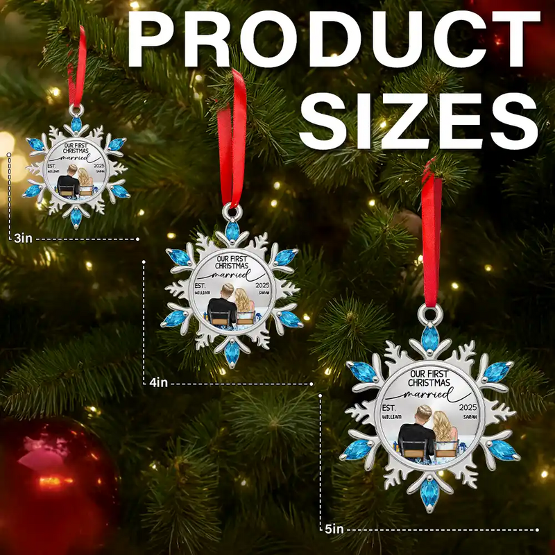 Gift For Couples,Gift For Husband,Gift For Wife,Christmas,Wedding,Love - Snowflake First Christmas Couple - Personalized Metal Ornament