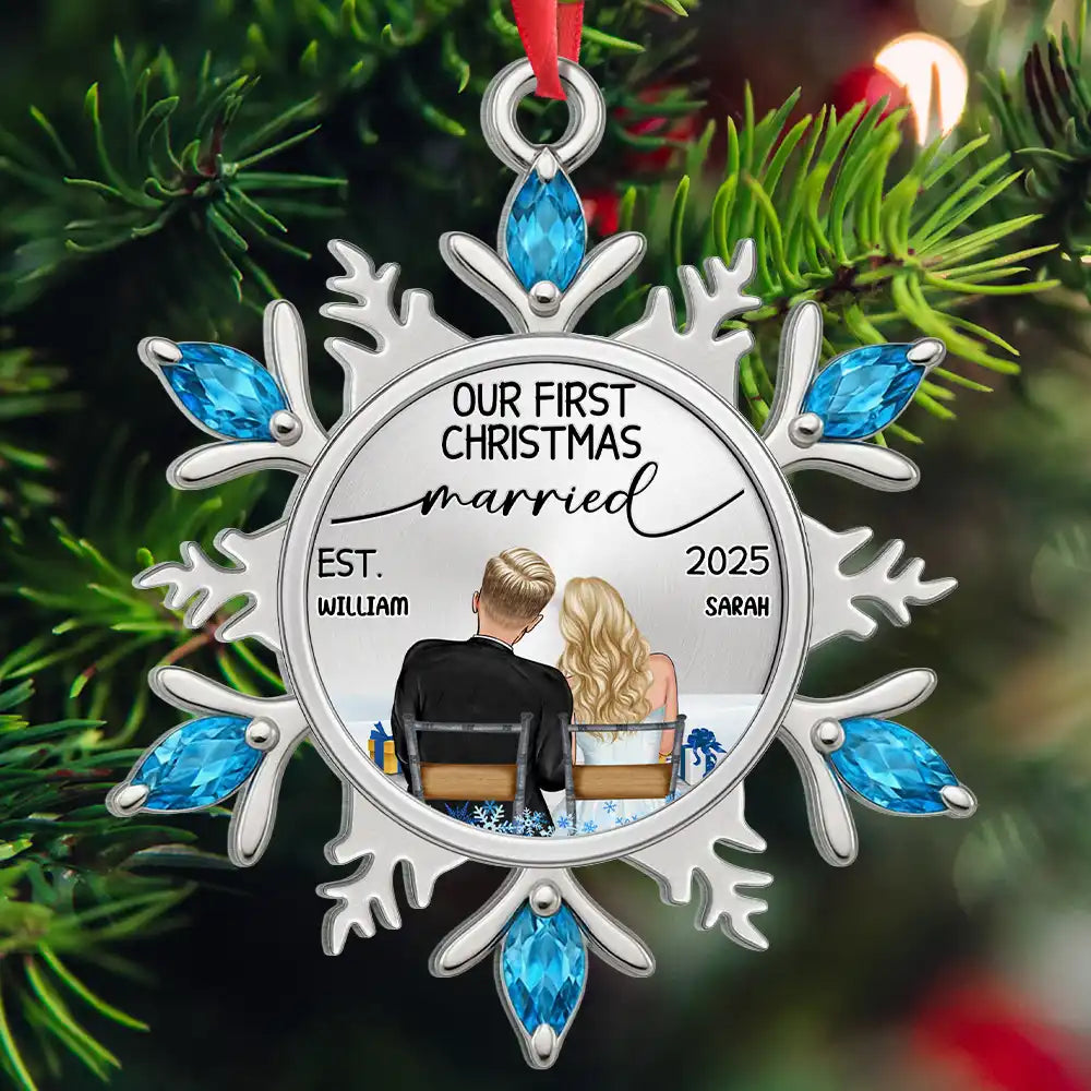 Snowflake First Christmas Couple - Personalized Metal Ornament