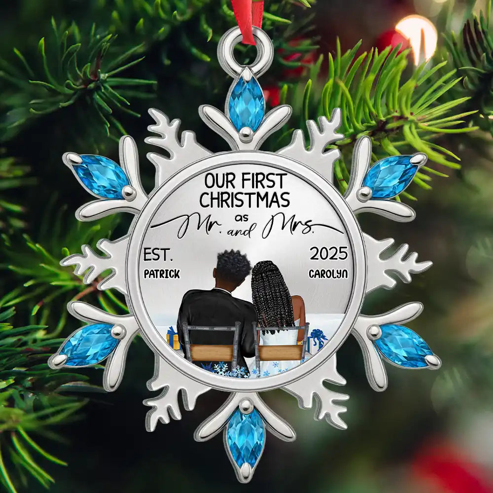 Gift For Couples,Gift For Husband,Gift For Wife,Christmas,Wedding,Love - Snowflake First Christmas Couple - Personalized Metal Ornament