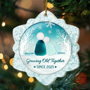 Gift For Couples,Old Couples,Gift For Husband,Gift For Wife,Gift For Boyfriend,Gift For Girlfriend,Love,Christmas - Snowflakes Growing Old Together - Personalized Custom Shaped Acrylic Ornament