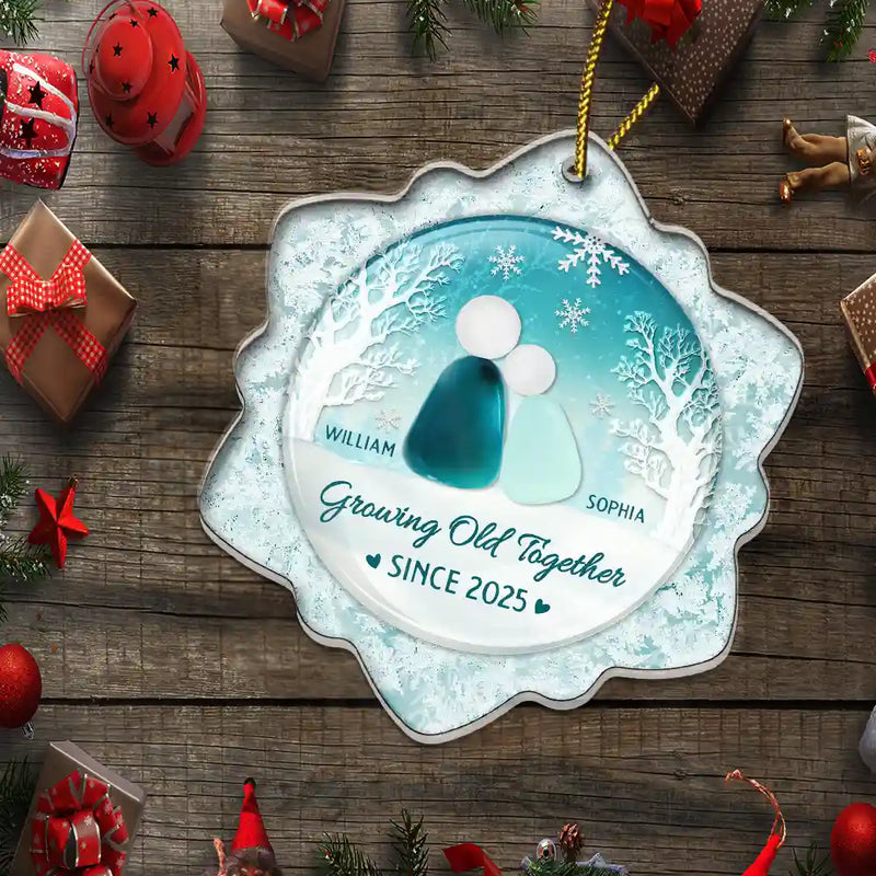 Gift For Couples,Old Couples,Gift For Husband,Gift For Wife,Gift For Boyfriend,Gift For Girlfriend,Love,Christmas - Snowflakes Growing Old Together - Personalized Custom Shaped Acrylic Ornament