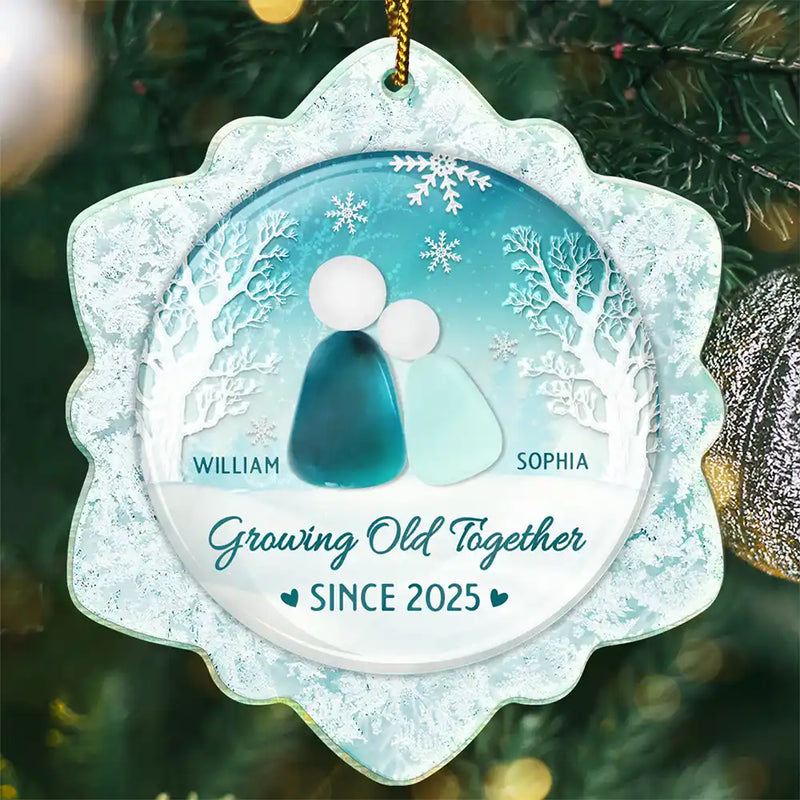 Gift For Couples,Old Couples,Gift For Husband,Gift For Wife,Gift For Boyfriend,Gift For Girlfriend,Love,Christmas - Snowflakes Growing Old Together - Personalized Custom Shaped Acrylic Ornament