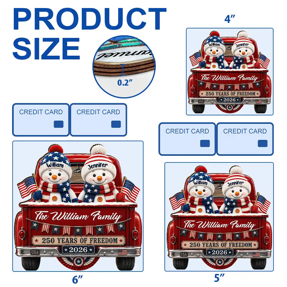 Independence Day, America 250th, Christmas, Proud, Family, Icon - Snowman 250 Years Of Freedom - Personalized Custom Shaped Wood Sign