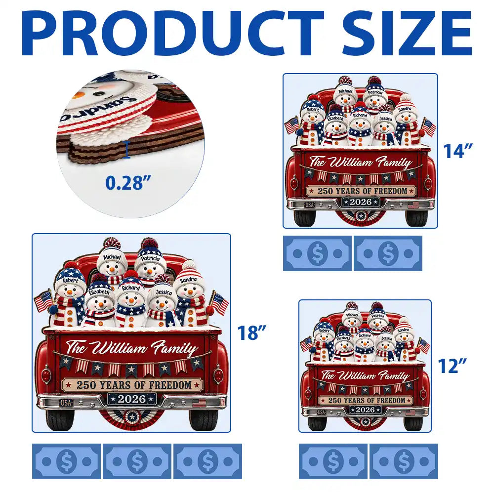 Independence Day, America 250th, Christmas, Proud, Family, Icon - Snowman 250 Years Of Freedom - Personalized Custom Shaped Wood Sign