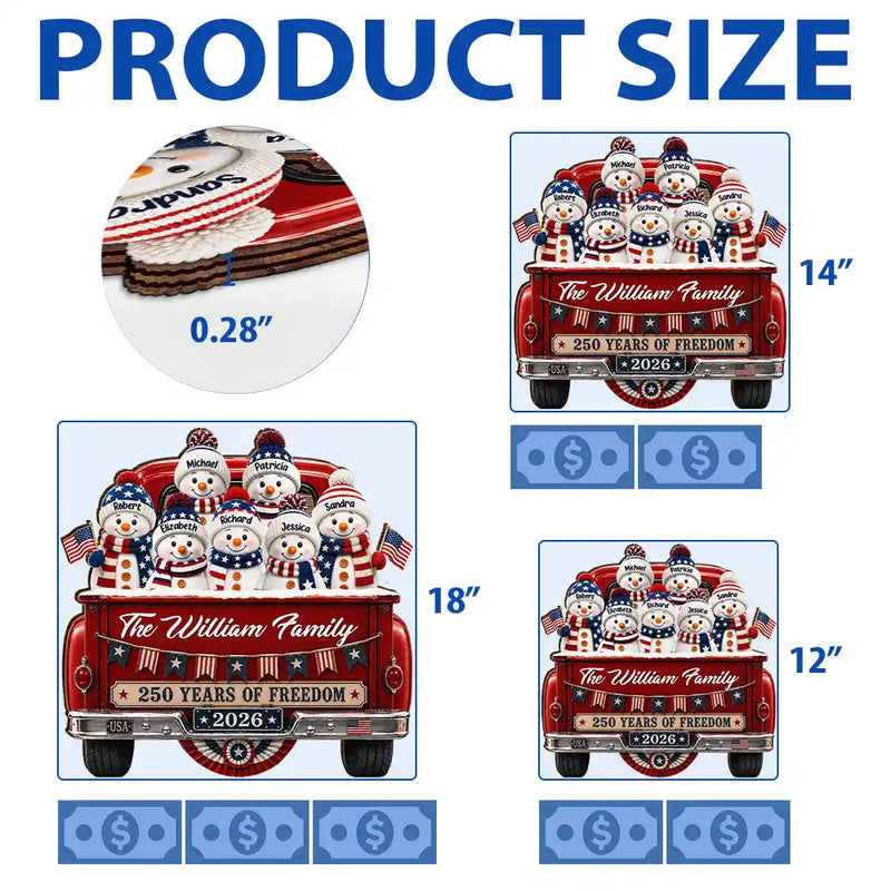 Independence Day, America 250th, Christmas, Proud, Family, Icon - Snowman 250 Years Of Freedom - Personalized Custom Shaped Wood Sign